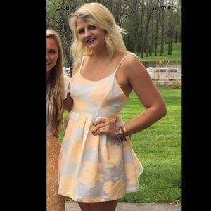 Peach And White Shadow Stripe Floral Print Cocktail Dress Size Large